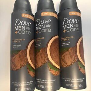 DOVE MEN + CARE DRY SPRAY ANTIPERSPIRANT DEODORANT CEDARWOOD + TONKA 3 PACK NEW